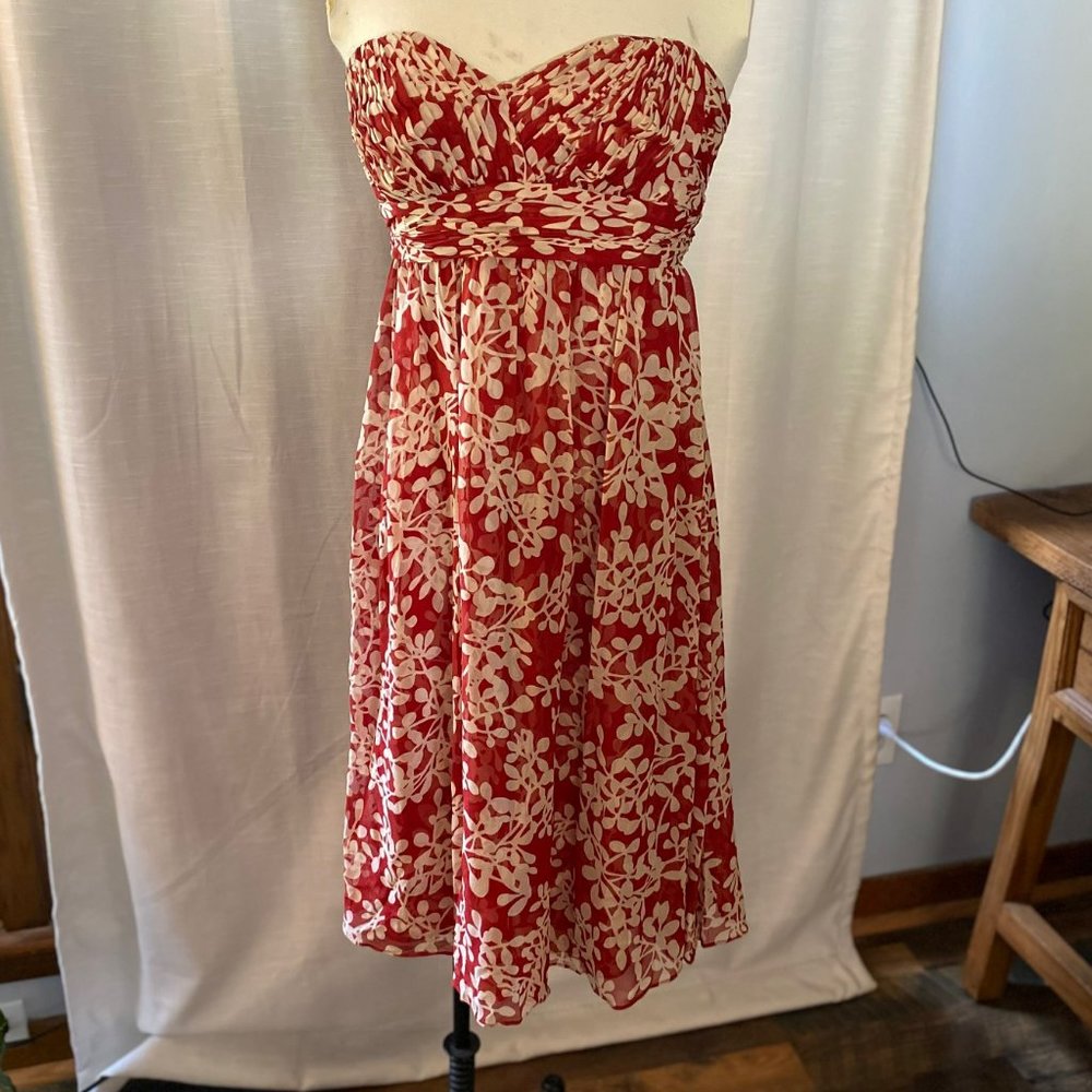 Red and white silk dress